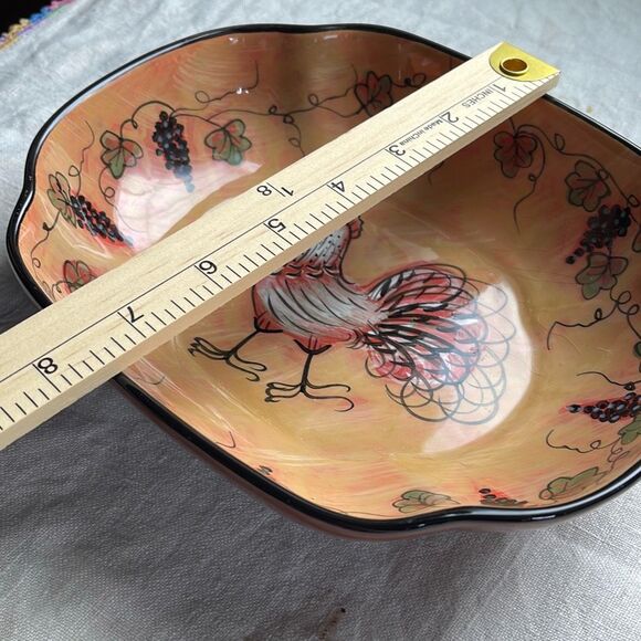 LANG redware Wine Country Susan Winget  Roster serving bowl. 2005 - Picture 7 of 8